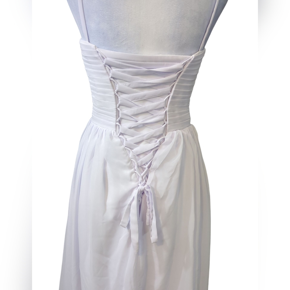 VNAIX Size 0 Blush white Chiffon Prom Bridesmaid Dress Halter Neck, Corset Back - Picture 12 of 12